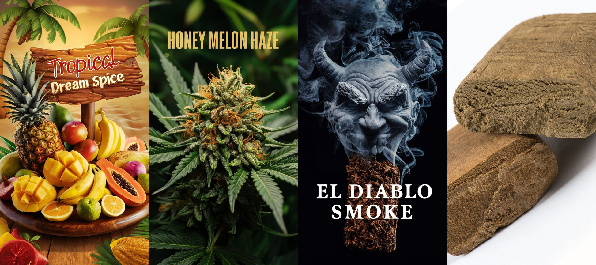 Tropical Dream Spice Räuchermischung + Honey Melon Haze + El Diablo Smoke + Haschisch 25%
