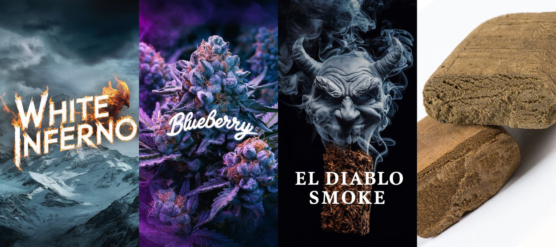 White Inferno Räuchermischung + Bluebberry + El Diablo Smoke + Haschisch 25%