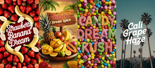 Räuchermischung Bundle Strawberry Banana Dream, Tropicak Dream Spice, Candy Dream Kush und Cali Grape Haze kaufen bei Rauch-Planet.de